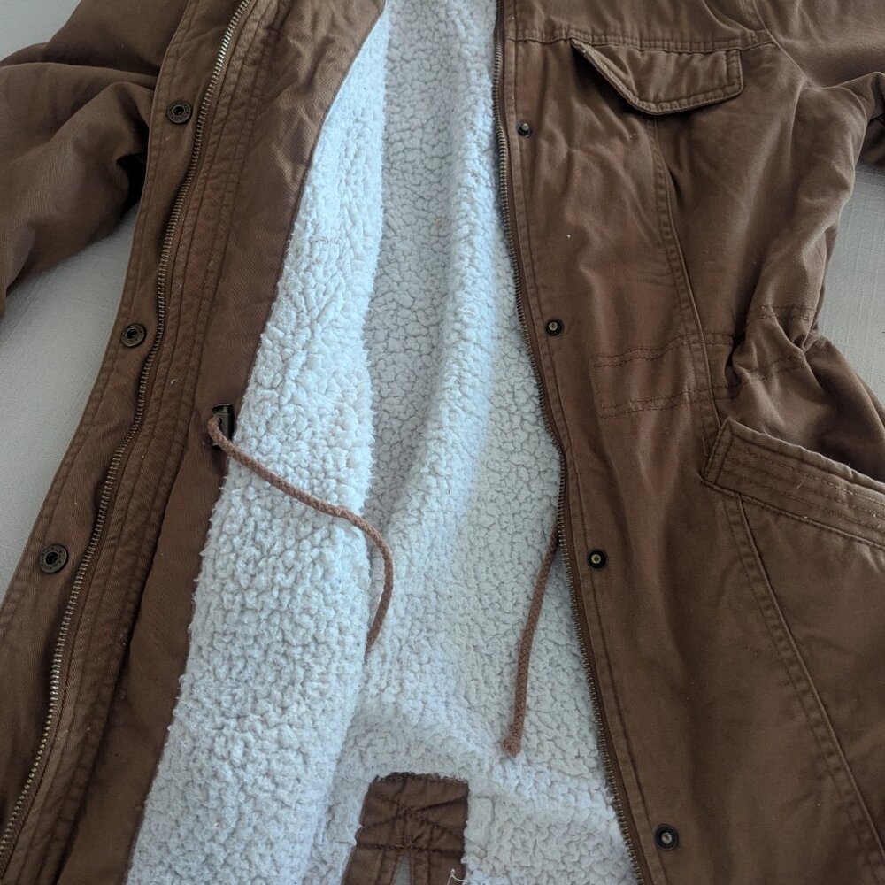 Brown Canvas Sherpa Lined Utility Jacket - Picture 4 of 6